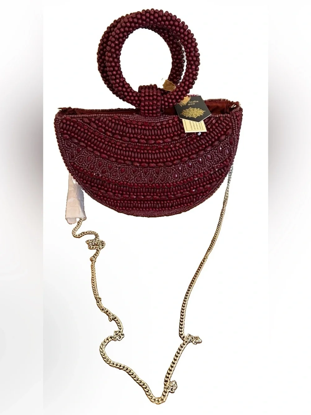 Beaded Burgundy Half Moon Handbag & Clutch NWT